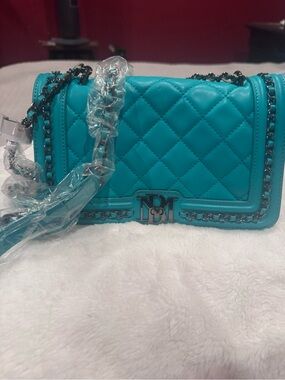 Badgley Mischka Quilted Teal Chain Crossbody